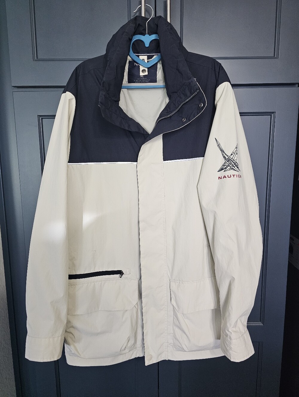 Nautica Sportsman Men's Field Zip & Button Flap Jacket  3 Pockets & Hood